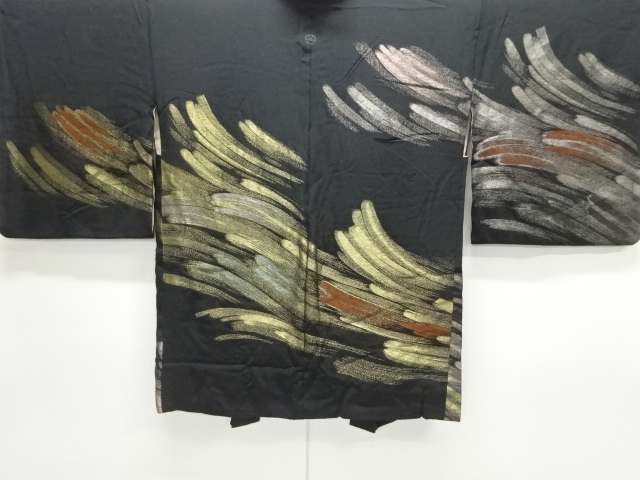 アンティーク　刷毛目模様織り出し漆一つ紋絵羽織